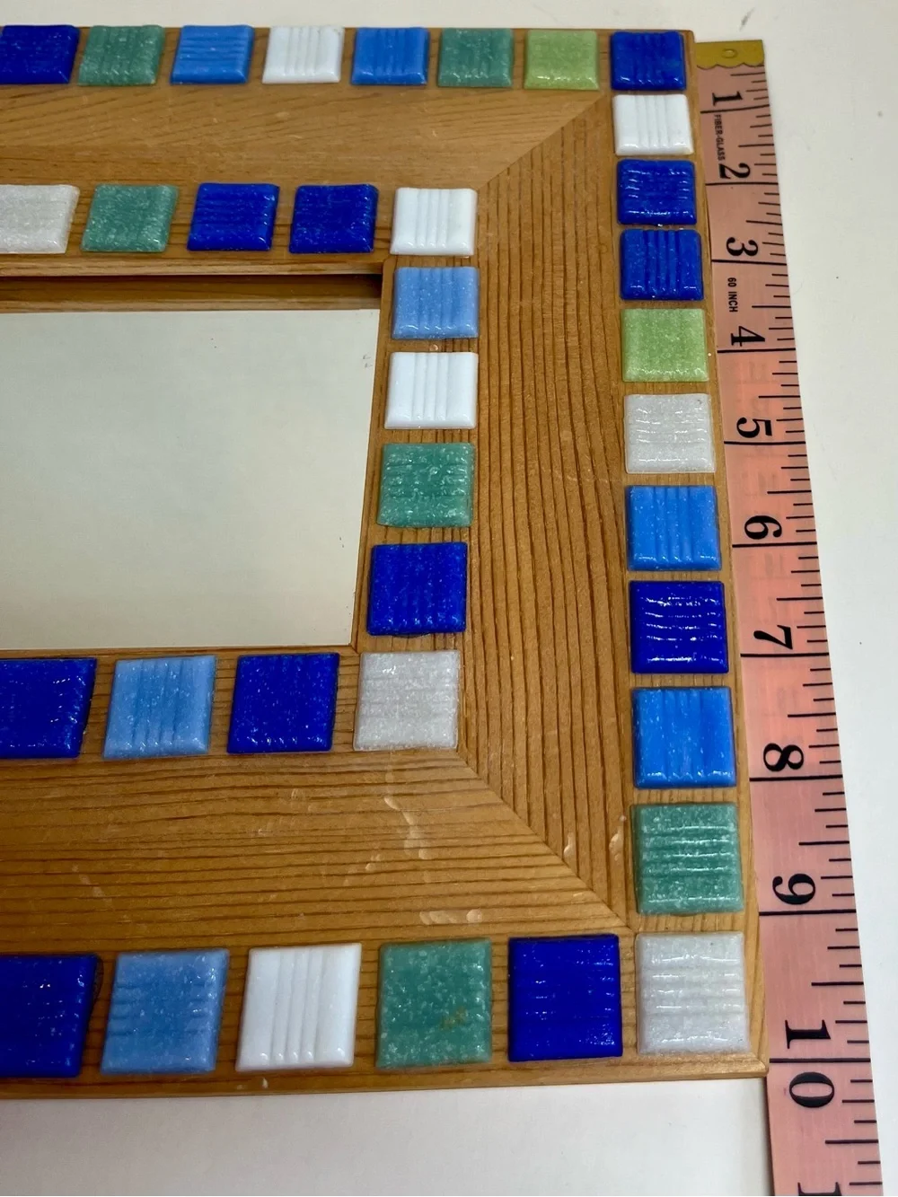 Wood Frame Mosaic Mirror w/Blue/White/Green Tiles (10x10x10x10) (Mint Condition)